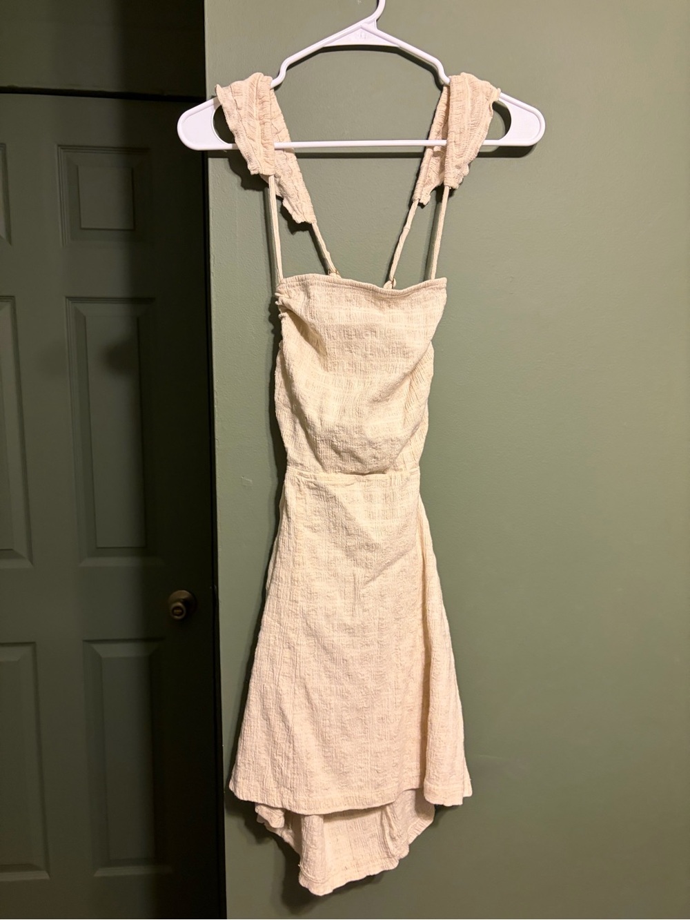 Free People Cream Ruffle Strap Mini Dress
